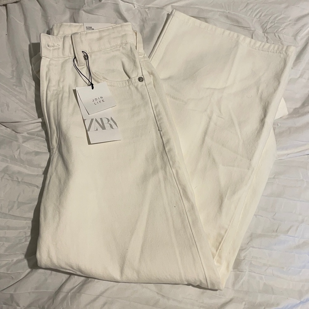 Zara high rise cropped wide leg jeans